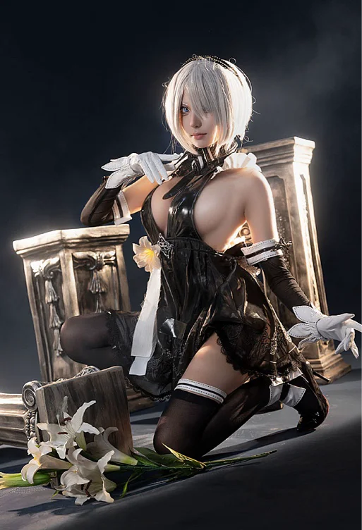 【In Stock】Stellar Blade 2B EVE Cosplay Costume YoRHa No. 2 Type B Black Dress with Eye Patch Gloves