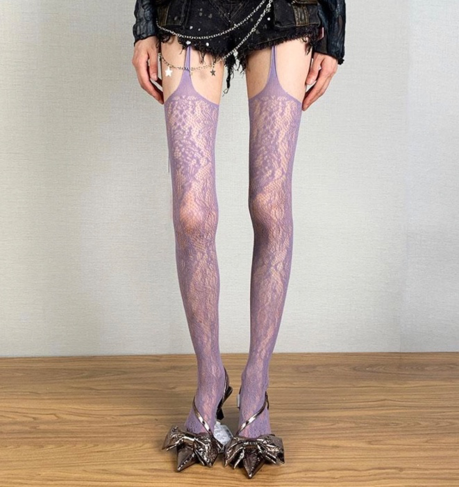 Sweet Lace Flower Tights Lilac