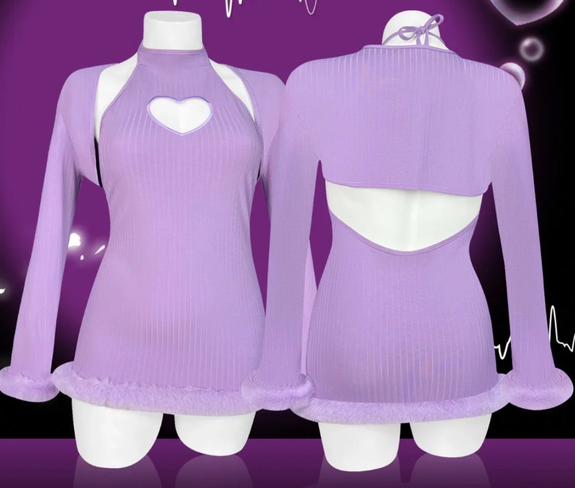 Heart-Trimmed Frayed Skirt Lilac