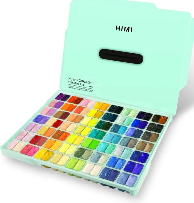 ABEIER HIMI Gouache Paint Set, Twin Cup 112 Colors x 12ml/0.4oz, Non-Toxic | Vibrant Jelly Guache Painting for Canvas & Watercolor Paper - Perfect for Beginners, Students, Artists : Amazon.ie: Arts & Crafts