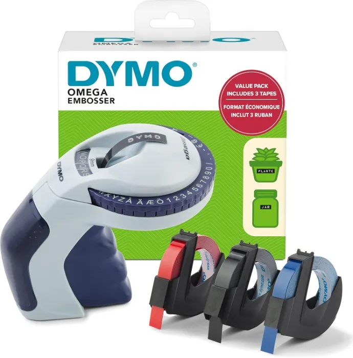 DYMO Embossing Label Maker with 3 Label Tapes | Omega Label Maker Starter Kit | Small, Ergonomic Design with Turn Click Wheel | for Home, DIY & Crafting (€, Å, Ä, Æ & Ö) : Amazon.ie
