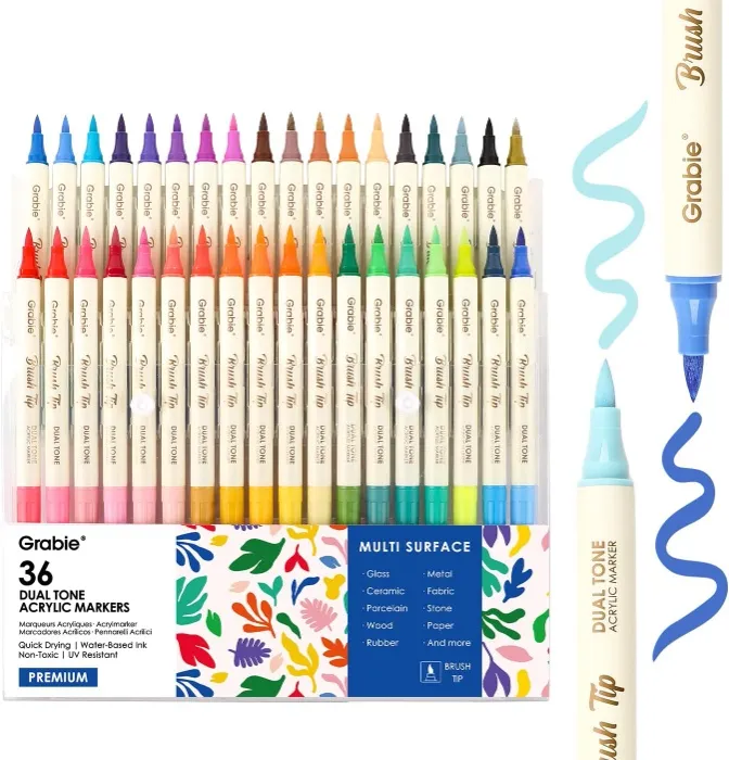 Grabie 72 Colors Paint Markers, Acrylic Paint Pens with 36 Dual-Color Brush Tips, Double Tipped Waterbased Markers for Rocks, Acrylic Drawing Marker for Art Supplies : Amazon.ie: Arts & Crafts