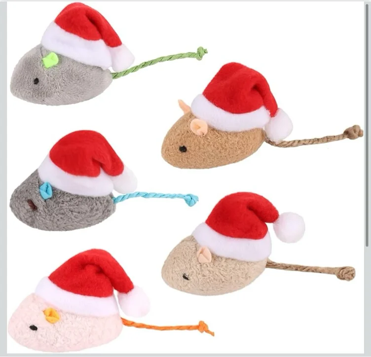 FOIMAS 6pcs Christmas Catnip Toys,Xmas Cat Toys Plush Mouse Interactive Chew Bite Toys for Cat Kitten Indoor - red xmas