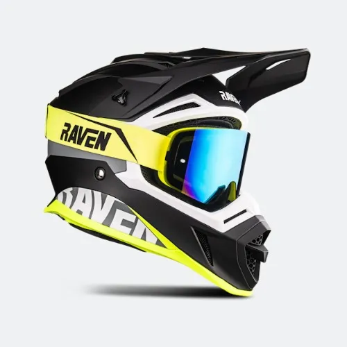Raven Airborne Evo MX Helmet Matte Black-Yellow + Edge MX Goggle