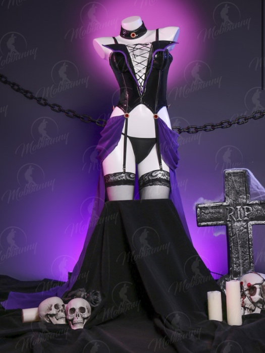 Raven Derivative Lingerie Set Corset with Choker and Thigh Socks