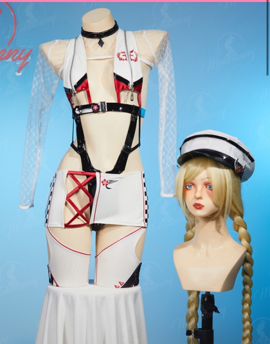 MOBBUNNY X DISHWASHER1910 Owari Lingerie Jumpsuit Set Cutout Bodysuit and Skirt with Mesh Top Hat