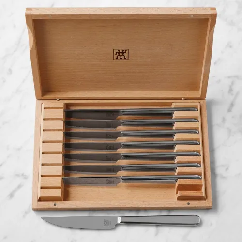 Zwilling Contemporary Stainless-Steel Steak Knives in Wood Gift Box, Set of 8