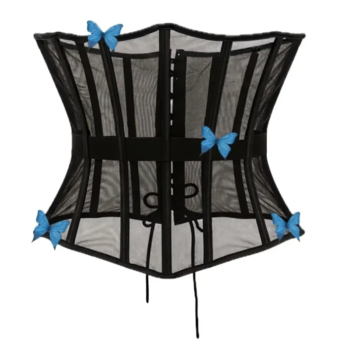 Morphology Black Mesh Waspie With Butterfly Detail