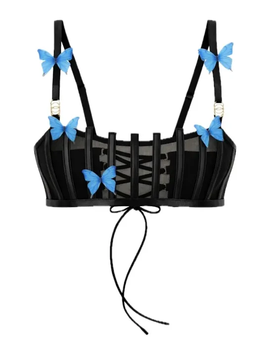 Morphology Black Mesh Bralette With Butterfly Detail