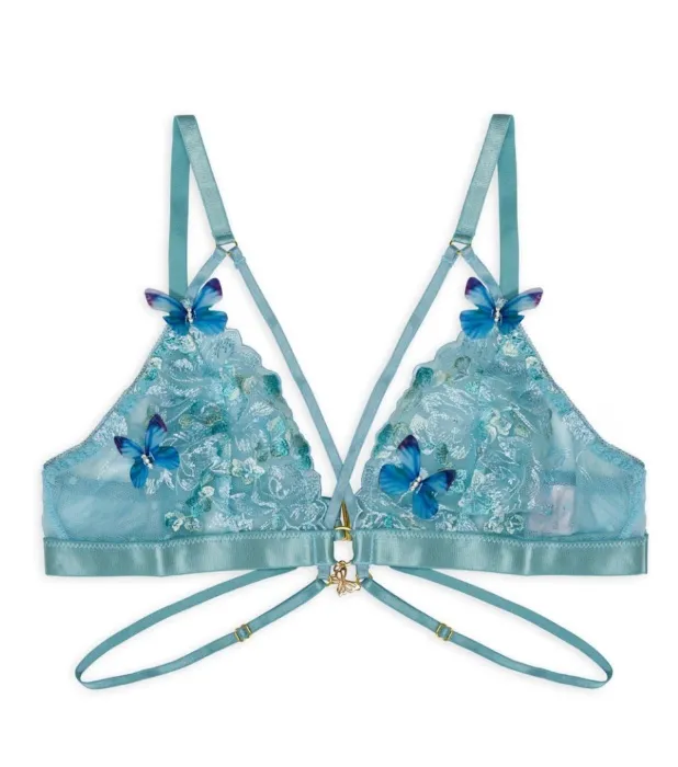 Madame X Blue Lace Strappy Bralette With Butterfly Detail