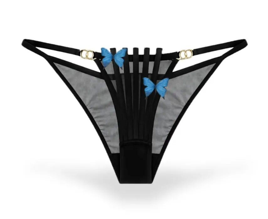 Morphology Black Mesh Cheeky With Butterfly Detail