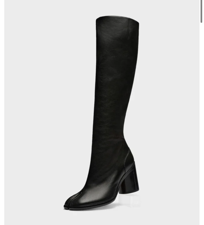 
  Women's Black Lambskin Leather Tabi Knee-High Boots
