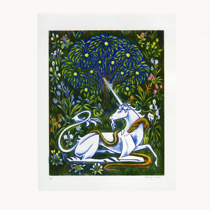 Unicorn & Snake Lithograph by Amanda Myers + Professionally Framed