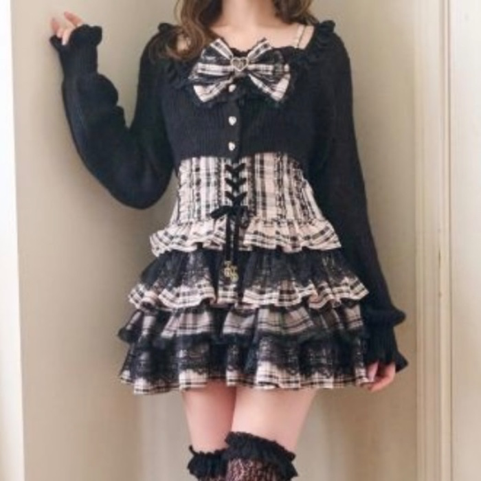 Cardigan × Check Camisole One-piece