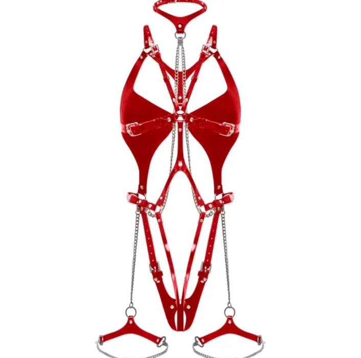 Full Body Red Leather Body Suit