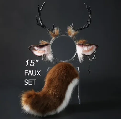 Realistic faux fur deer ear and tail set