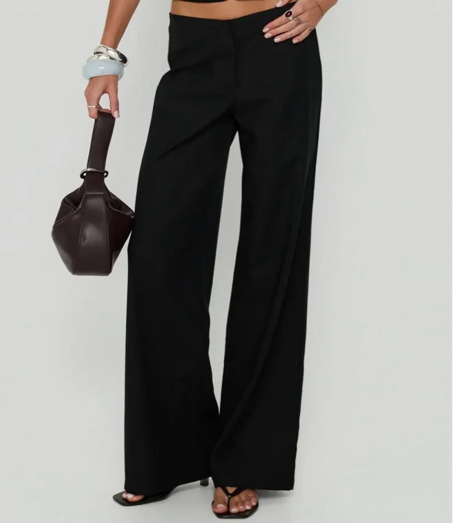  No Waist Low Rise Straight Pants Black