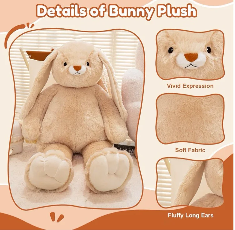 SQEQE Big Bunny Stuffed Animal 39 in, Giant Rabbit Stuffed Animal for Kids Adults, Cute Huge Plushies for Birthday Easter Valentine's Gift