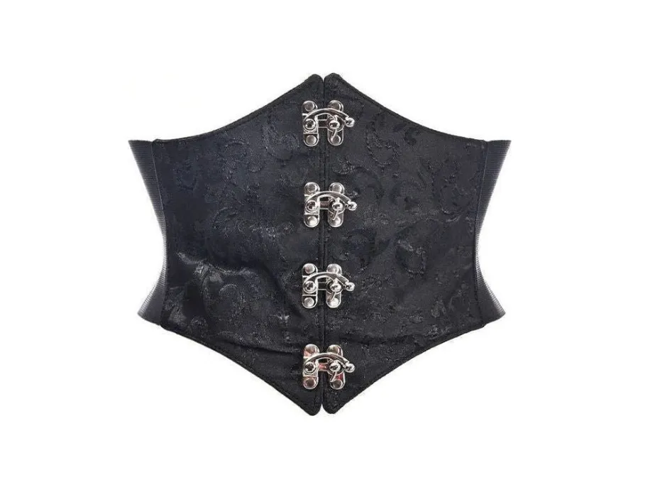 Lavish Black/Black Swirl Brocade Corset Belt Cincher w/Clasps | Small
