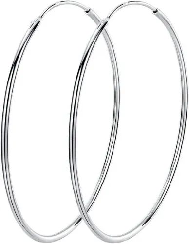 90mm Large Hoop Earrings S925 Sterling Silver Circle Endless Huggie Big Hoops Earring for Women Girls - 