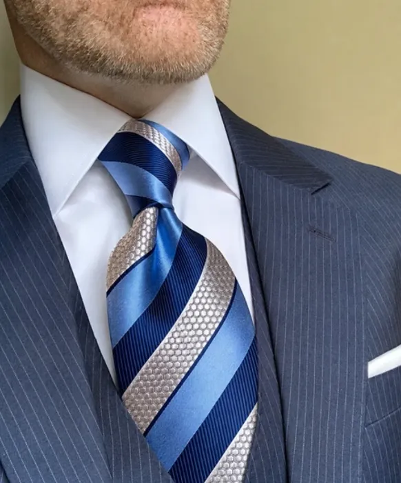 NEW Blue Navy Hex Striped Tie