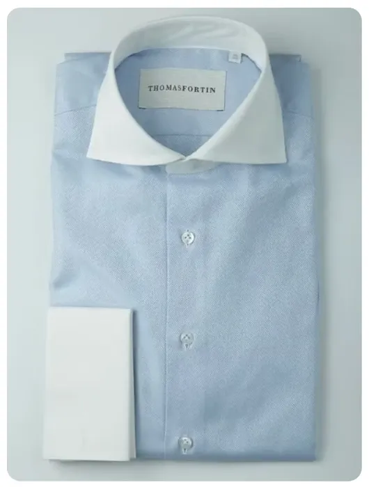 Blue herringbone Contrast Collar Shirt