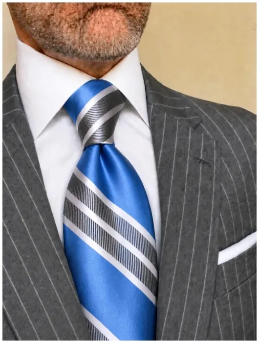 NEW Light Blue Silver Double Striped Tie 