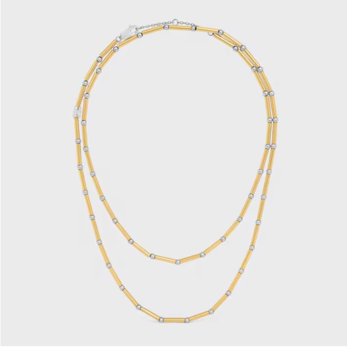 CELINE CHARMS LONG NECKLACE IN BRASS WITH GOLD AND RHODIUM FINISH - | CELINE