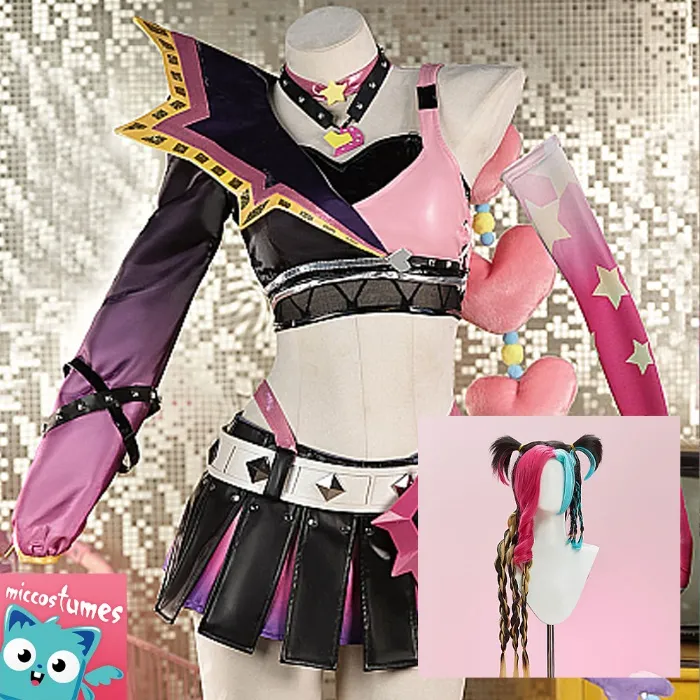 LOL Jinx Lovestruck Cosplay Costume Top Skirt Set with Accessories
