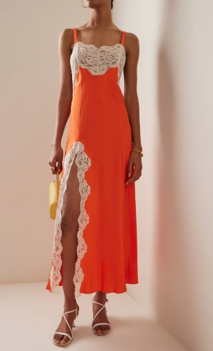 Lace-Trimmed Silk Midi Slip Dress