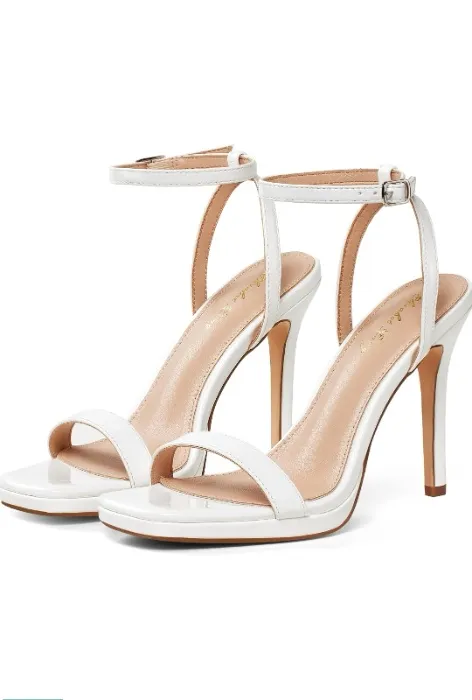 Elisabet Tang Women’s Stilettos Heeled Sandals Open Square Toe Heels,4.3 Inch Open Toe Strappy Sexy High Heels Ankle Strap Buckle Heels for Party Wedding Dress Daily Wear Shoes - 8