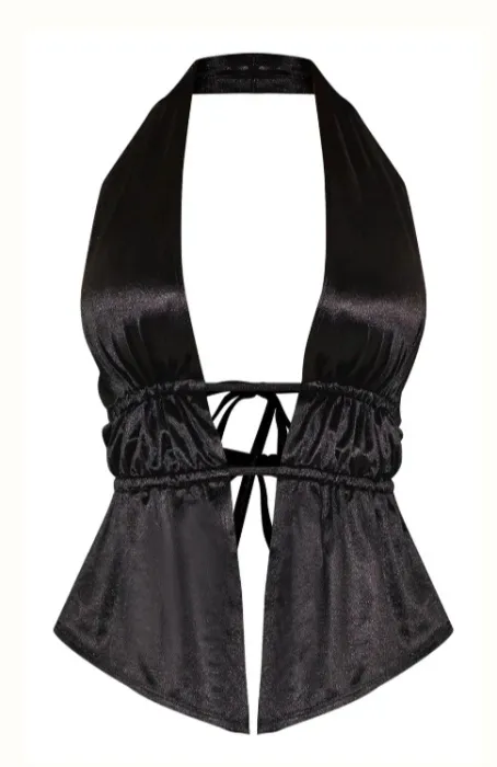 PLT Satin Plunge Halter Neck Top