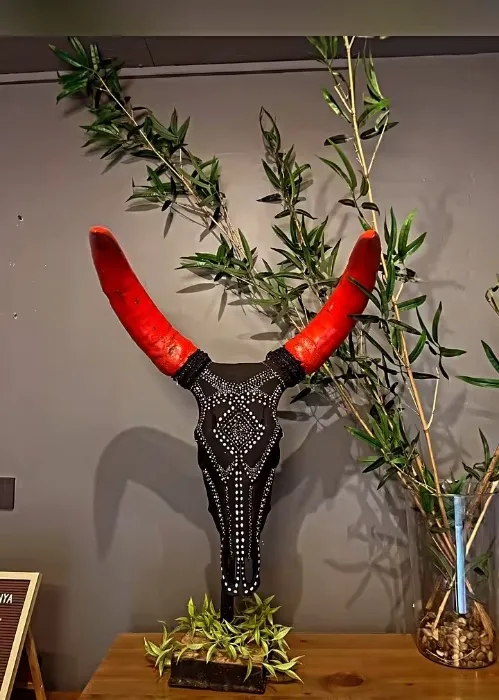 Tribal print cow skull mantle