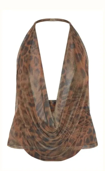 Brown Mesh Halter Neck Top