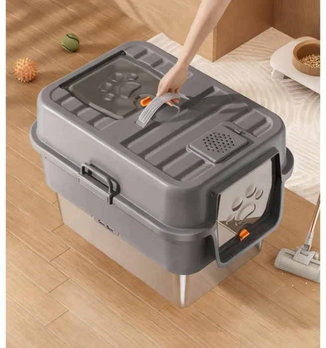 Large Stainless Steel Fully Enclosed Cat Litter Box