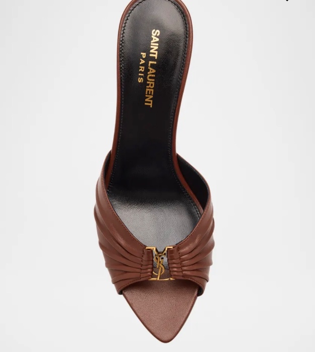 Babylone YSL Ruched Leather Mule Sandals