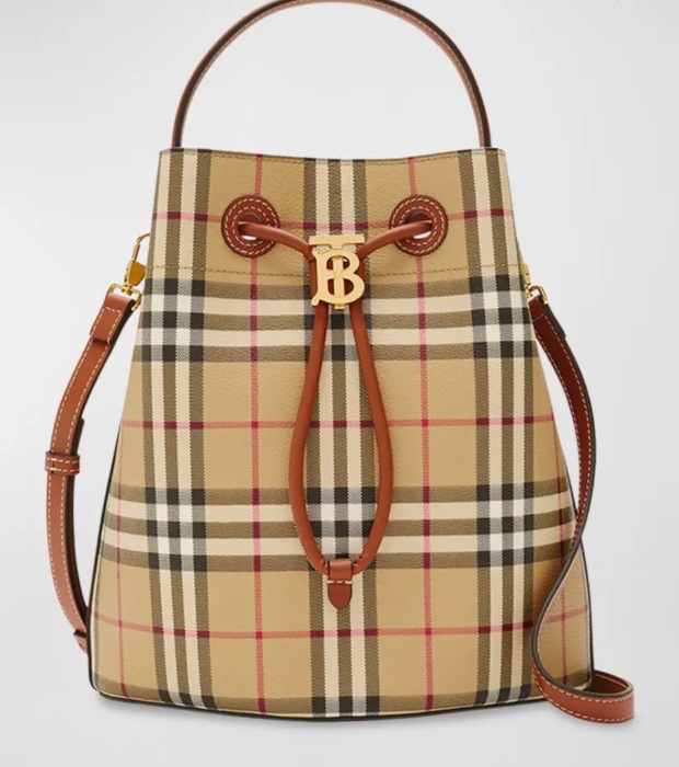 Burberry Check Small Drawstring Bucket Bag