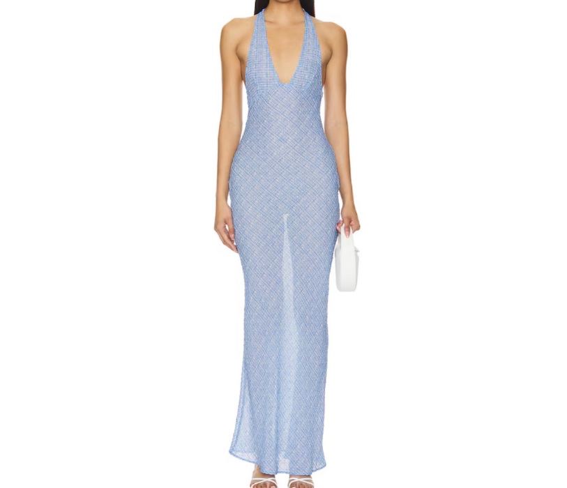 Carrie Halter Dress in Blue Check LIONESS