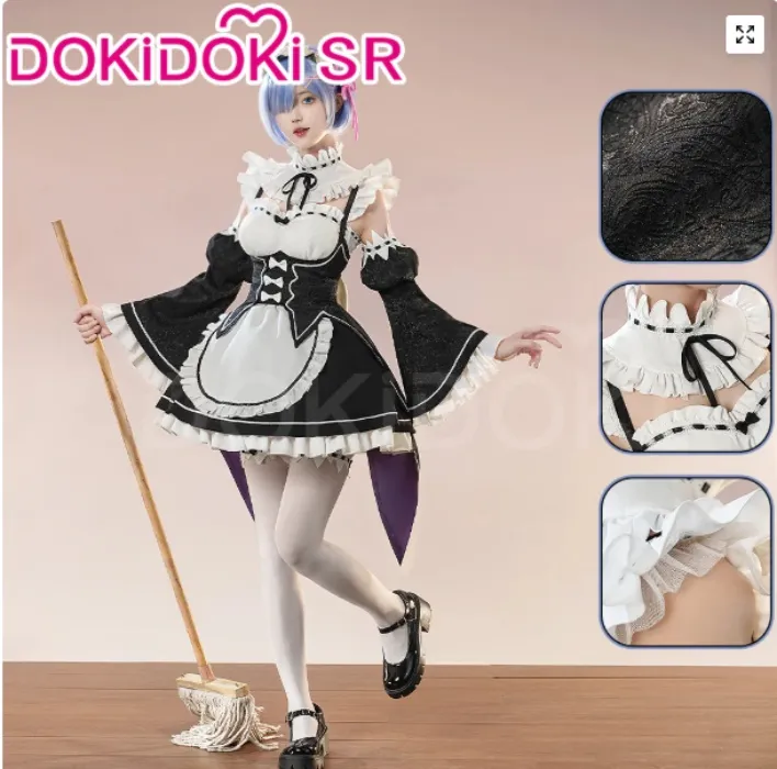 DokiDoki-SR Anime Cosplay Rem Costume Maid Black White Dress