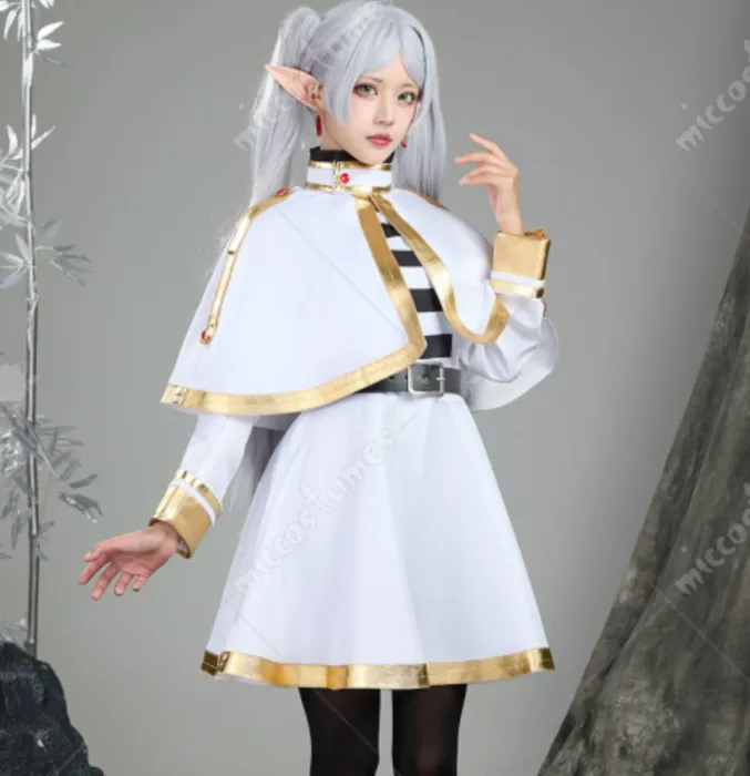 Frieren: Beyond Journey's End Frieren Cosplay Costume Dress and Cloak with Belt and Elf Ears