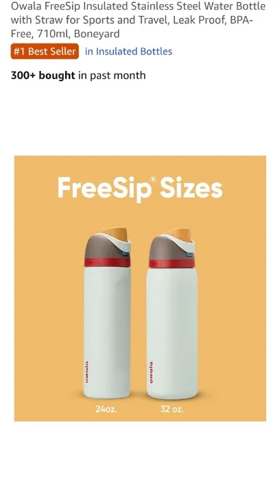 Owala FreeSip Insulated Stainless Steel Water Bottle with Straw for Sports and Travel, Leak Proof, BPA-Free, 710ml, Angel Food Cake : Amazon.co.uk: Home & Kitchen