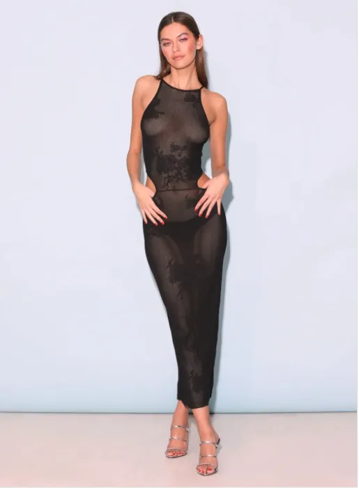 Lace Pointelle Cutout Maxi Dress