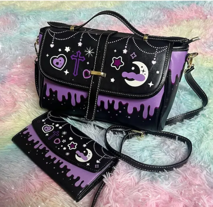 Drippy Pastel Goth Hand Bag and Wallet Set - ChonkKittea