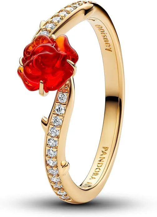 Disney, La Bella e La Bestia, Anello Rosa Incantata Vetro di Murano