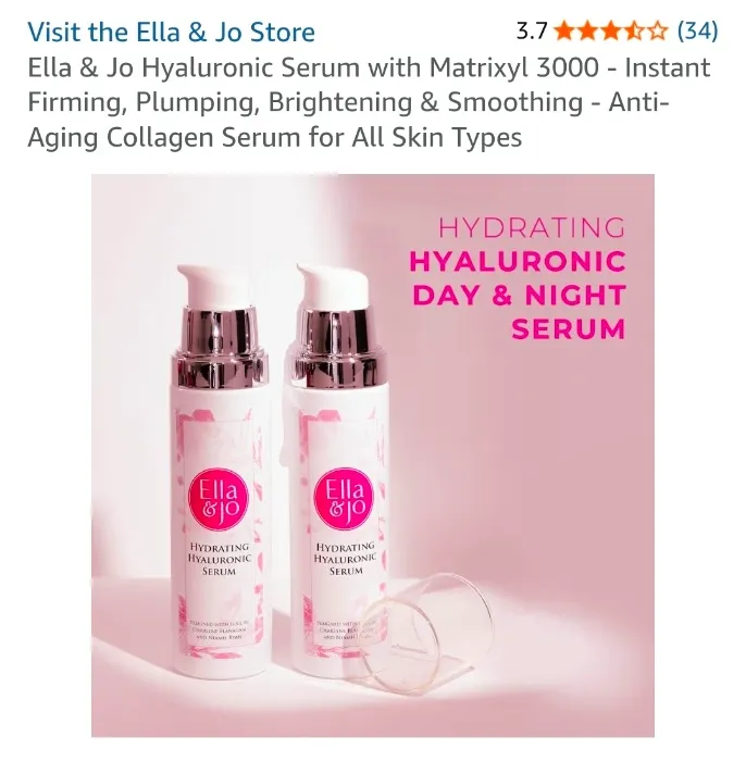 Ella & Jo Hyaluronic Serum with Matrixyl 3000 - Instant Firming, Plumping, Brightening & Smoothing - Anti-Aging Collagen Serum for All Skin Types : Amazon.ie: Beauty