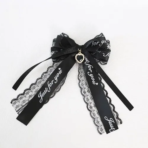༺𝓜𝓮𝓻𝓻𝔂༻༺𝓒𝓱𝓻𝓲𝓼𝓽𝓶𝓪𝓼༻ 🎄🤍 Black Bowknot Lace Hairclip with Black / Pink Heart Charm