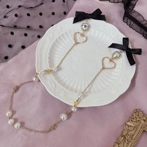 Black/Pink Bowknot Details Jirai Kei Chain for Glasses