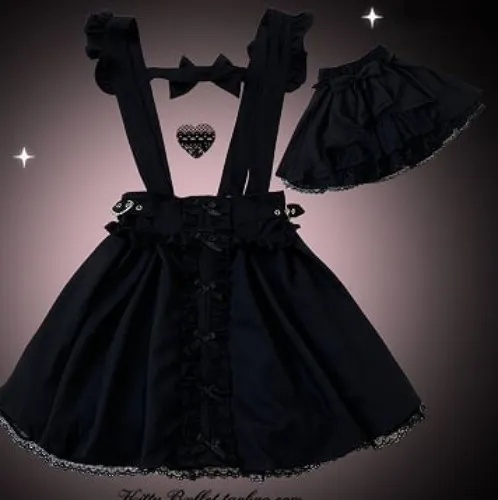 ༺𝓜𝓮𝓻𝓻𝔂༻༺𝓒𝓱𝓻𝓲𝓼𝓽𝓶𝓪𝓼༻ 🎄🤍 Black Bowknot Details Jirai Kei Overall Dress With Lace Trim Shorts