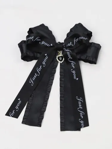 Black/Pink/Purple Jirai Kei Large Bow Brooch/Clip with Ribbon and Charm Accent