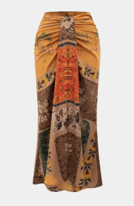 Floral Print Ruched Skirt